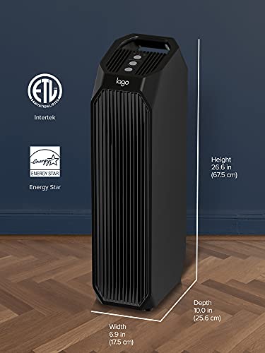 Lago Air Purifier for Home with True HEPA Odor Reducing Carbon Filters Up to 222 sq ft - Silent, Multiple Purification Speeds - Reduces Pet Dander, Pollen, Smoke, Dust (Black)