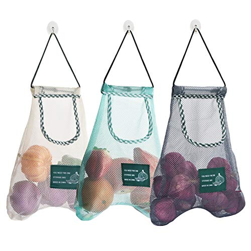 3PCS Reusable Mesh Bag, Portable Produce Bags, Washable Hanging Storage Bags, Organizer Shopping Handbag for Fruit, Garlics, Onions, Potatoes