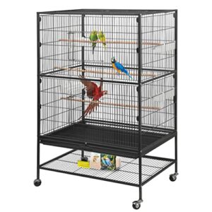 Jhsomdr Bird Cage 52 Inch Standing Wrought Iron Large Parrot Cage for Cockatiels African Grey Quaker Parrotlet Green Cheek Indian Ring Neck Pigeons Parakeets Flight Cage with Rolling Stand