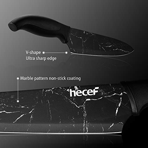 hecef 5 PCS Plastic Cutting Board and Knife Set- 2 Marble Pattern Kitchen Knives with 2 Extra Sheaths & 1 Multifunctional Chopping Board, Essential Cooking Utensil for Home,Kitchen & Restaurant