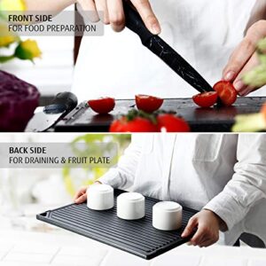 hecef 5 PCS Plastic Cutting Board and Knife Set- 2 Marble Pattern Kitchen Knives with 2 Extra Sheaths & 1 Multifunctional Chopping Board, Essential Cooking Utensil for Home,Kitchen & Restaurant