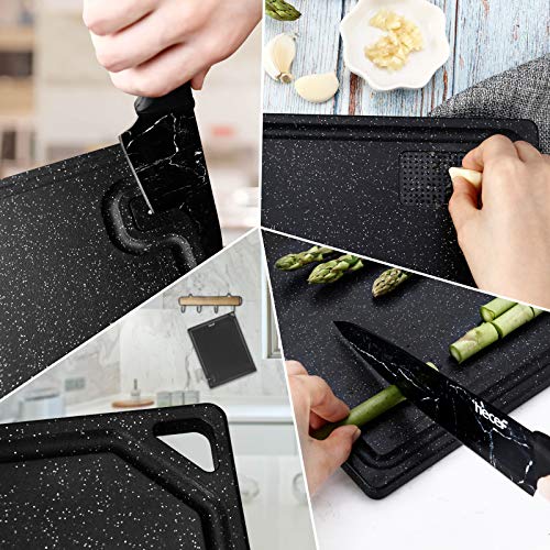 hecef 5 PCS Plastic Cutting Board and Knife Set- 2 Marble Pattern Kitchen Knives with 2 Extra Sheaths & 1 Multifunctional Chopping Board, Essential Cooking Utensil for Home,Kitchen & Restaurant