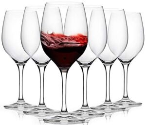 fawles crystal red wine glasses set of 6, 17 ounce thin rim classic rounded bowl stemmed all-purpose wine glass set, housewarming/anniversary/wine gift set