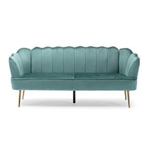 christopher knight home reitz channel stitch 3 seater shell sofa - velvet - turquoise/gold