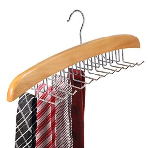 2 Pieces Wooden Tie Belt Rack Adjustable 24 Belt Hooks Belt Hanger Storage Hanging Organizer Accessories for Men Women (Natural Wood Color)
