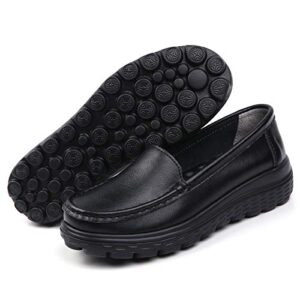 zyen women's nursing shoes comfortable walking slip on nurse restaurant work lightweight leather loafers 866 black 39