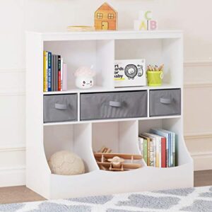 utex toy storage organizer with bookcase, kid’s bin storage unit with 8 compartments &3 baskets bins, toys box organizer, kid’s multi shelf cubby for books,toys,white
