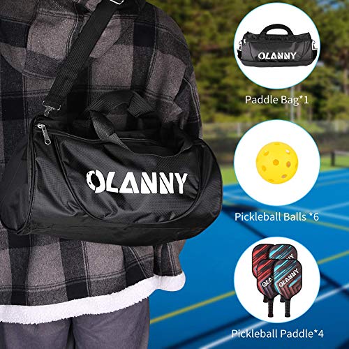 OLANNY Pickleball Paddles Set | Pickleball Set Includes 4 Pickleball Paddles + 6 Balls+ 4 Replacement Soft Grip + 1 Portable Carry Bag | Premium Rackets Face & Polymer Honeycomb Core