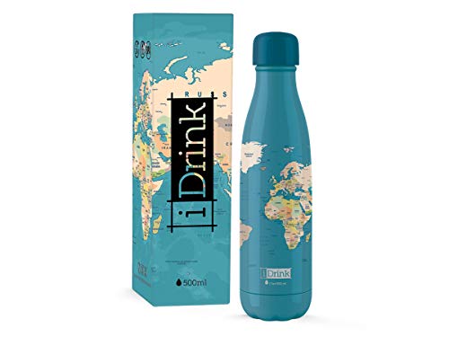 I-Drink Double Wall Steel Thermal Bottle 350/500/750/1.000 ML, Decorated (500 ML, Blue Map)