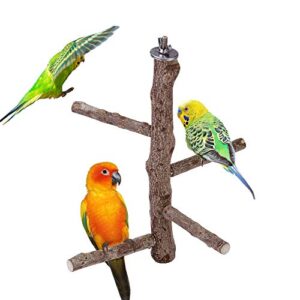 mogoko natural wood bird perch stand, hanging multi branch perch for parrots, parakeets cockatiels, conures, macaws, love birds, finches