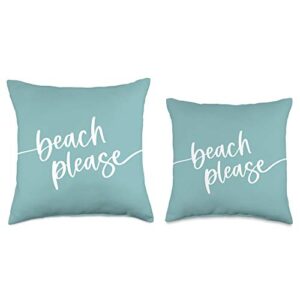 Vine Mercantile Beach Please-Cute Summer Sayings-Dusty Teal Aqua Throw Pillow, 18x18, Multicolor