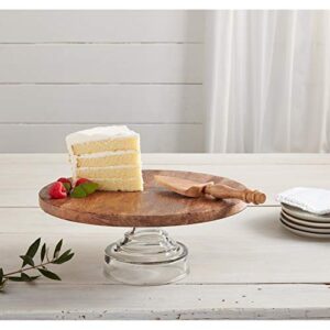Mud Pie Wood Glass Cake Stand Set, 4 3/4" x 12" Dia | Server 8", Brown