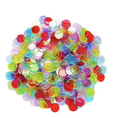 SEETOOOGAMES 1000 Pieces 3/4 inch Transparent 8 Color Bingo Counting Chips Plastic Markers