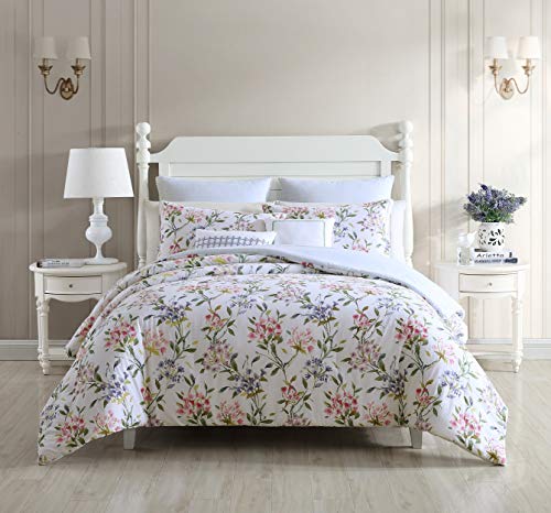 Laura Ashley Home | Meadow Breeze Collection | Comforter Set - 100% Cotton, Reversible Bedding with Matching Shams and Bonus Decorative Pillows, Queen, Purple