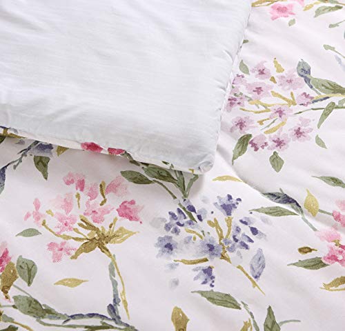 Laura Ashley Home | Meadow Breeze Collection | Comforter Set - 100% Cotton, Reversible Bedding with Matching Shams and Bonus Decorative Pillows, Queen, Purple