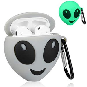 Oqplog for Airpod 2/1 for AirPods Case 3D Cute Fun Cartoon Fashion Funny Character Air Pods 2&1 Cover Design for Men Girls Women Teen Boys Unique Kawaii Trendy Soft Silicone Cases – Luminous Alien