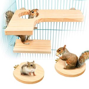 squirrel gerbil chinchilla and dwarf hamster l-shaped round hole wooden platform, 3 pieces of natural hamster standing platform chinchilla cage accessories, birds parrots activity playground (style-1)