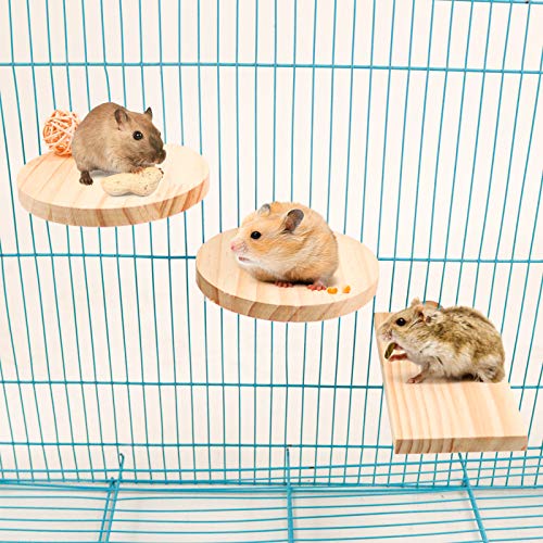 Squirrel Gerbil Chinchilla and Dwarf Hamster L-shaped Round Hole Wooden Platform, 3 Pieces of Natural Hamster Standing Platform Chinchilla Cage Accessories, Birds Parrots Activity Playground (style-1)