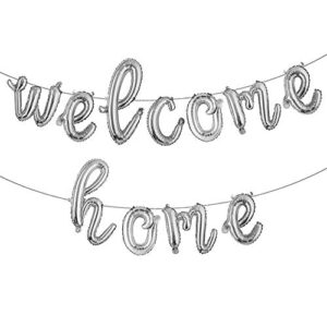 16 inch welcome home balloon banner style balloons foil letter balloon anniversary celebration party decorations (l welcome home silver)
