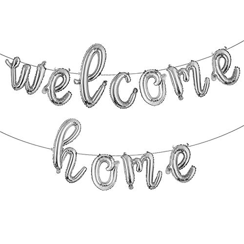 16 inch Welcome Home Balloon Banner Style Balloons Foil Letter Balloon Anniversary Celebration Party Decorations (L Welcome Home Silver)