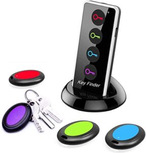 key finder, reyke 80db+ rf item locator tags with 131ft. working range, wireless remote finder key finder locator for finding wallet key phone glasses pet tracker, 1 rf transmitter & 4 receivers