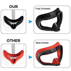 (2 Pack) Seltureone Silicone VR Face Pad Compatible for Quest 2, Face Eye Cushion Cover Mask Skin, Sweatproof Washable, Black, Red