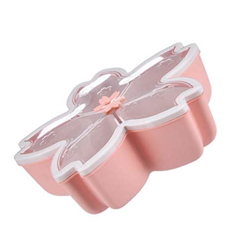 Cabilock Flower Snack Tray with Cherry Blossom Shape Fruits Box Compartment Dish Round Party Serving Tray Plastic Clear Fruits Veggie Plates Candy Container Pink