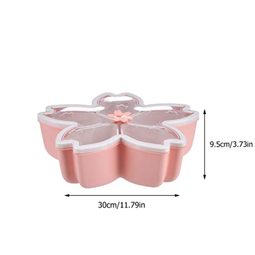 Cabilock Flower Snack Tray with Cherry Blossom Shape Fruits Box Compartment Dish Round Party Serving Tray Plastic Clear Fruits Veggie Plates Candy Container Pink