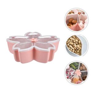 Cabilock Flower Snack Tray with Cherry Blossom Shape Fruits Box Compartment Dish Round Party Serving Tray Plastic Clear Fruits Veggie Plates Candy Container Pink