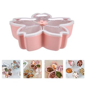 Cabilock Flower Snack Tray with Cherry Blossom Shape Fruits Box Compartment Dish Round Party Serving Tray Plastic Clear Fruits Veggie Plates Candy Container Pink