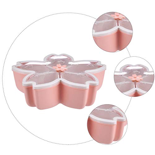 Cabilock Flower Snack Tray with Cherry Blossom Shape Fruits Box Compartment Dish Round Party Serving Tray Plastic Clear Fruits Veggie Plates Candy Container Pink