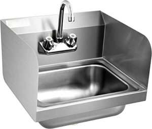 petsite stainless steel sink for washing with faucet & splash guard, commercial wall mount sink for home kitchen 17 x 15 inch