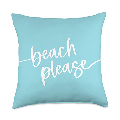 Vine Mercantile Beach Please-Cute Summer Sayings-Light Turquoise Blue Throw Pillow, 18x18, Multicolor