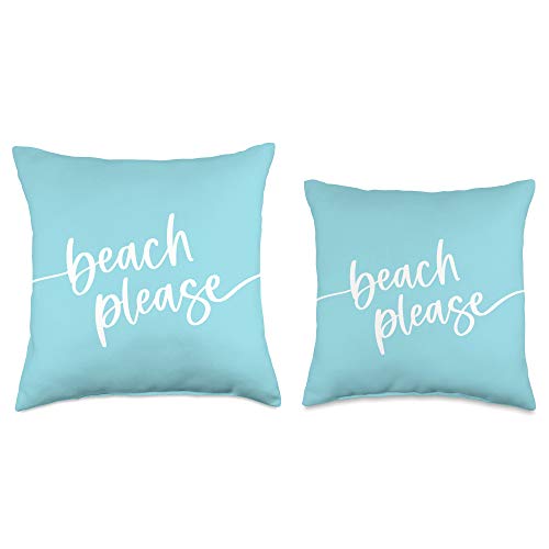 Vine Mercantile Beach Please-Cute Summer Sayings-Light Turquoise Blue Throw Pillow, 18x18, Multicolor