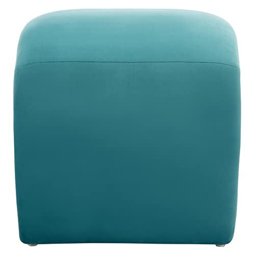 Safavieh Home Collection Kibo Modern Waterfall Sea Blue Velvet Ottoman (Fully Assembled)