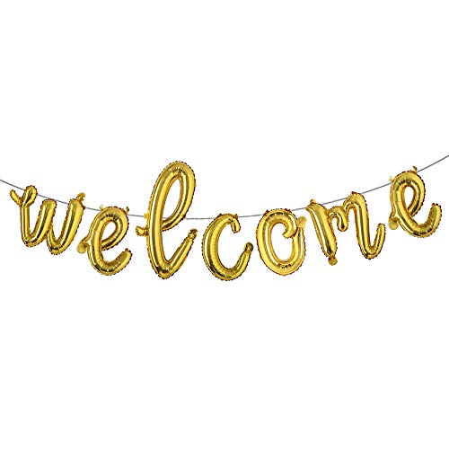 16 inch Multicolor Welcome Balloon Banner Balloons Foil Letter Balloon Anniversary Celebration Party Decorations (L Welcome Gold)