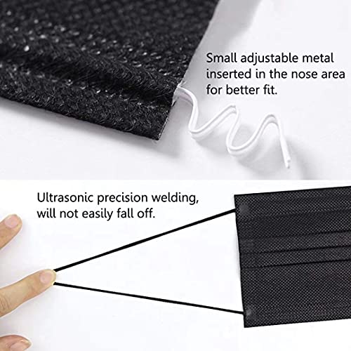 100Pcs Black Disposable Face Mask, 3 Ply Black Face Masks with Soft Elastic Ear Loops