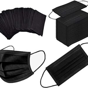 100Pcs Black Disposable Face Mask, 3 Ply Black Face Masks with Soft Elastic Ear Loops