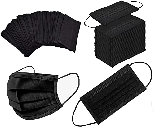 100Pcs Black Disposable Face Mask, 3 Ply Black Face Masks with Soft Elastic Ear Loops