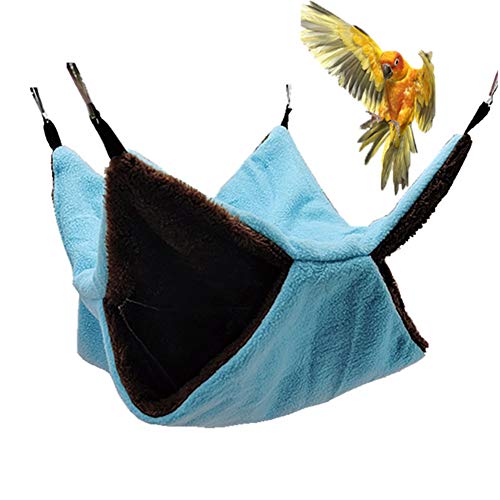 Keersi Bird Nest Double Layer Hanging Hammock Bed Toy for Parrot Parakeet Cockatiel Conure Cockatoo African Grey Amazon Lovebird Finch Budgie Hamster Rat Gerbils Chinchilla Cage Perch (Blue)