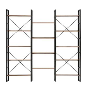 MELLCOM Triple Wide 5 Tier Industrial Bookshelf, 14 Open Storage Cubes, Vintage Wood Bookcase, Cube Bookshelf with Antique Wood and Metal Frames for Living Room, Bedroom & Office, Brown