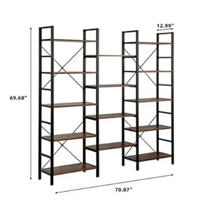 MELLCOM Triple Wide 5 Tier Industrial Bookshelf, 14 Open Storage Cubes, Vintage Wood Bookcase, Cube Bookshelf with Antique Wood and Metal Frames for Living Room, Bedroom & Office, Brown