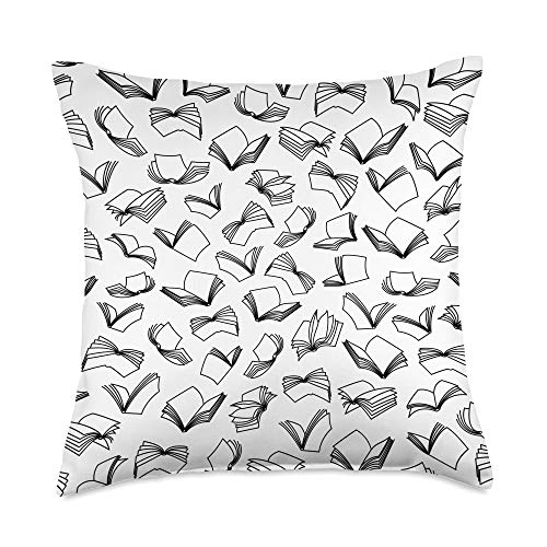 Grandio Design Library Book Lover Bookworm Lover Minimalist Books Flock Pattern White Throw Pillow, 18x18, Multicolor