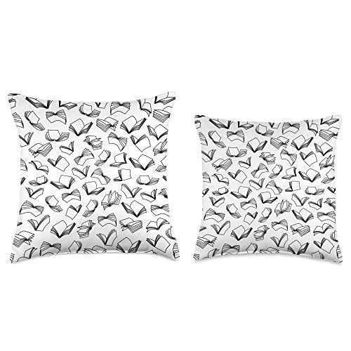 Grandio Design Library Book Lover Bookworm Lover Minimalist Books Flock Pattern White Throw Pillow, 18x18, Multicolor