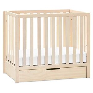 carter's by davinci colby 4-in-1 convertible mini crib with trundle drawer in washed natural, greenguard gold certified, undercrib storage