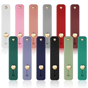 12 pieces phone grip strap telescopic finger strap bracket portable phone finger kickstand strap phone grip holder silicone mobile phone grip stand for most smartphone and tablets (soft colors)