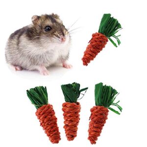 szecl 3pcs carrot rattan hamster chews for teeth grinding, pet mineral chew stone, animals bite gnawing treats for rabbits guinea pigs play entertainment, pet cage accessories tooth cleaning tool