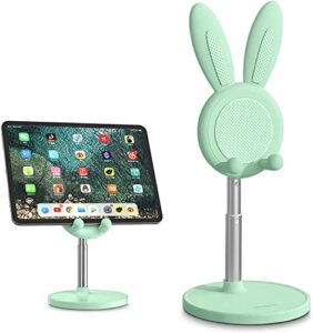 cute phone stand, adjustable desktop bunny phone stand holder, compatible with all models of mobile phones such as iphone, samsung and tablets under 12 inches green