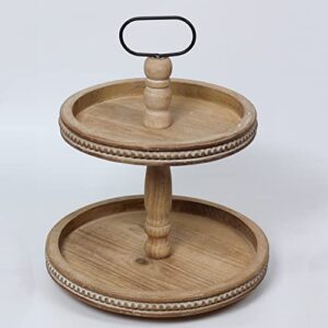 2 tiered tray wooden serving stand small beaded tray for home decor display farmhouse country decoration kitchen or dining or room