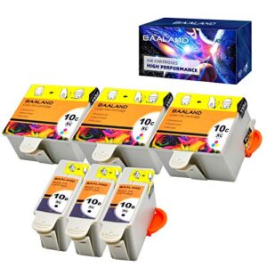 baaland compatible kodak ink cartridges 10b and 10c (3 black, 3 color) esp 3250 ink use for kodak printer esp3250 5100 5300 5500 esp5250 esp3 esp5 esp7 esp9 hero 7.1, 9.1
